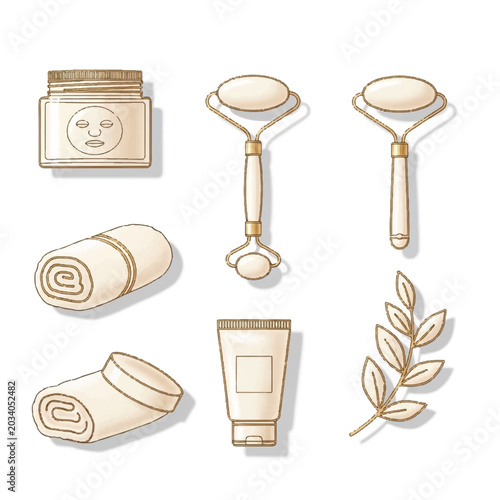 Skincare Tools and Products Collection for Beauty Routine.