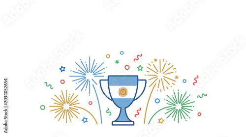 Foto Argentina National Team Soccer Championship Trophy with Fireworks Illustration