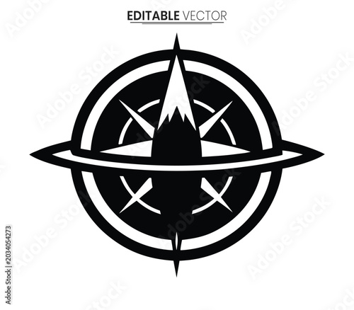 Compass rose silhouette a black and white vector illustration on a transparent background