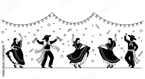 Photography Mexican Folk Dancers Silhouette Illustration