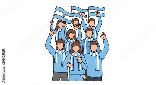Foto Group of Happy Soccer Fans Waving Argentina Flags