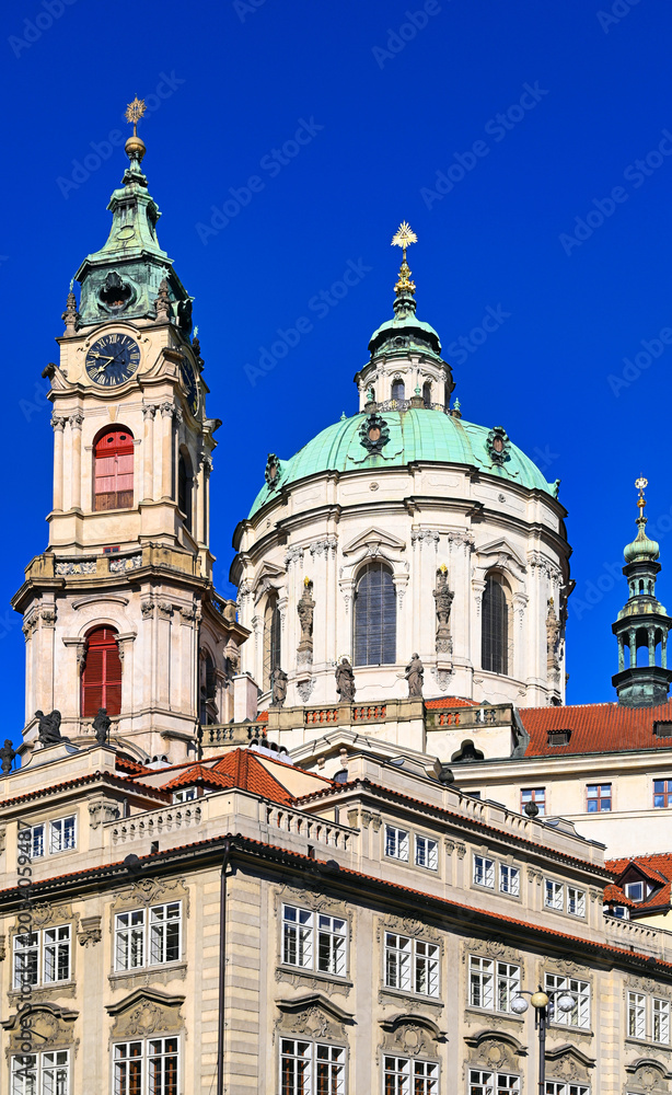 Fototapeta premium St. Nicholas Church Baroque Dome and Bell Tower in Lesser Town Prague