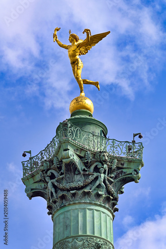 Spirit of Freedom Statue on July Column at Place de la Bastille in Paris