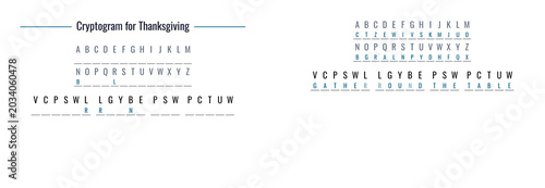 Photos Thanksgiving family game night cryptogram puzzle on white background