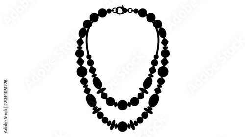 Slika na platnu Black Silhouette Of Two Strand Bead Necklace On White Background