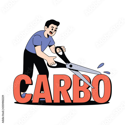 Man cutting the word carbo representing diet and health choices