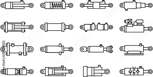 Schilderij op canvas Hydraulic and Pneumatic Cylinders Line Art Icons