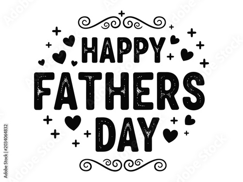 Happy fathers day typography design with hearts and flourishes