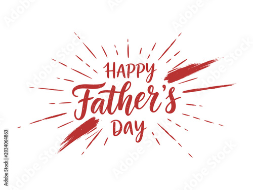 Happy father's day calligraphy red brushstroke lettering with radial burst