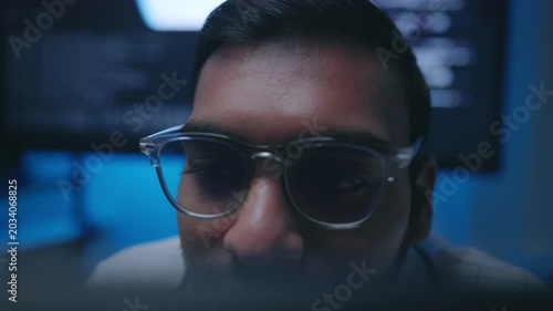 Cyber Security Specialist Monitoring Script Reflection on Glasses