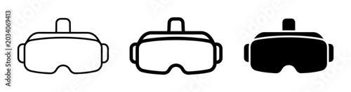 Fotografie Virtual Reality Headset Icons, VR Goggles Set, Futuristic Technology Graphics