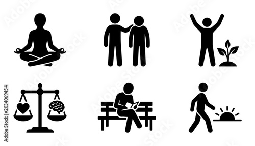 Obraz na plátně Mindfulness, Support, Growth Icons: Vector Set for Well-being, Balance, and Prog