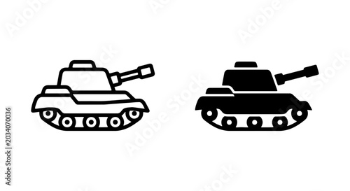 Bild auf Leinwand Military Tank Icons, Armored Vehicle Symbols, Combat Machine Vector Graphics, Wa