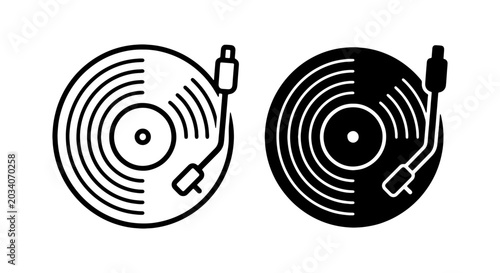 Photos Retro Vinyl Record Player Icons, Vintage Music Turntable Graphics, Classic Audio