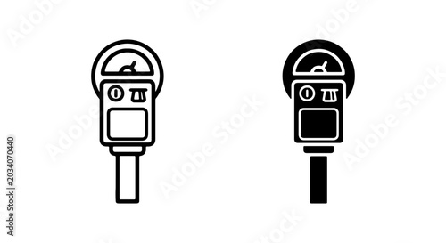 Parking Meter Icons, Black and White, Vector Graphics for Urban Transport and City Services