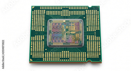 modern desktop computer cpu processor with golden contacts