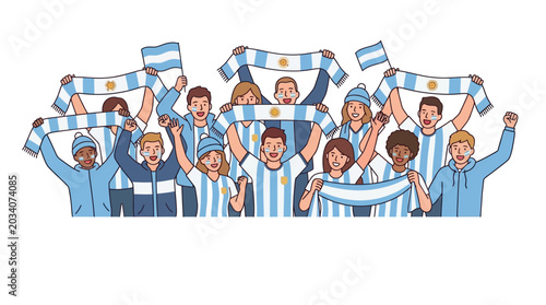 Foto Argentina Soccer Fans Cheering with National Flag Scarves