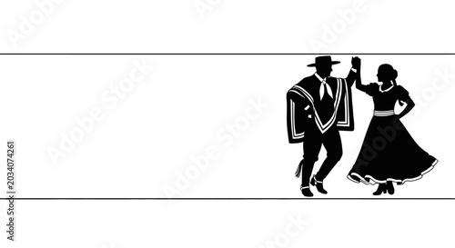 Photography Chilean Cueca Dancers Silhouette Illustration