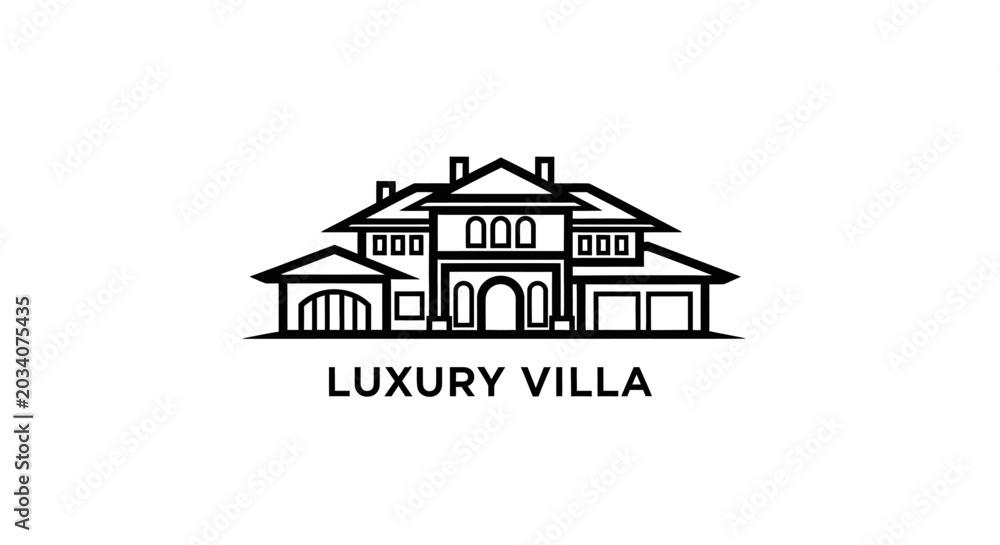 Fototapeta premium Elegant black and white villa logo design for premium real estate branding