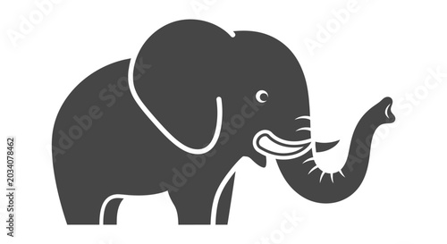 Simple stylized illustration of an elephant in black and white silhouette for design purposes