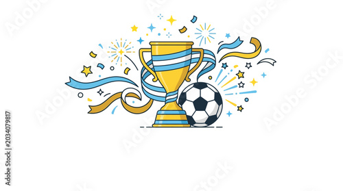 Quadro su tela Soccer Championship Trophy with Argentina Flag Ribbon and Confetti