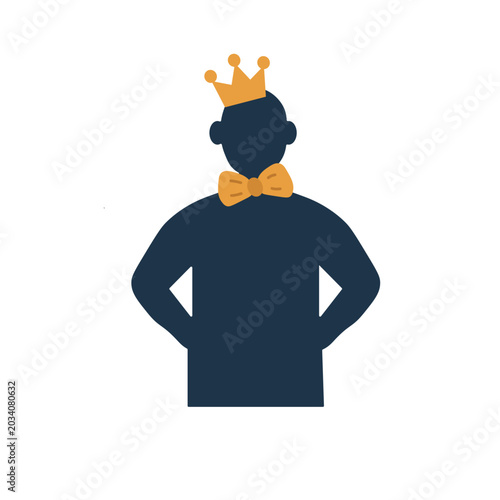 Silhouette of man wearing crown and bow tie in flat design style  