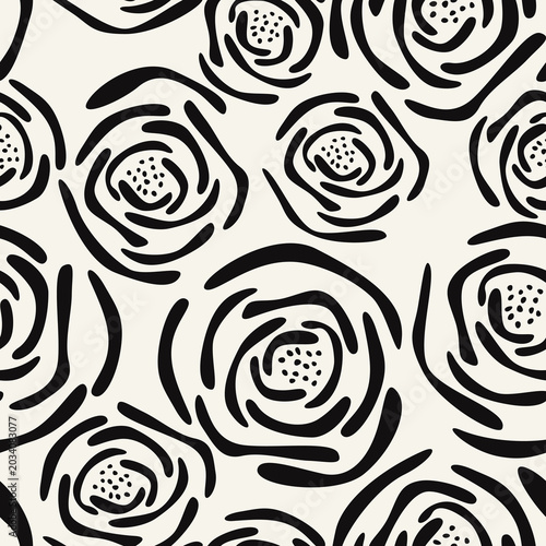 Vector seamless pattern. Modern stylish texture. Repeating abstract background with stylized roses. Monochrome surface design for wallpaper, fabric, wrapping paper.
