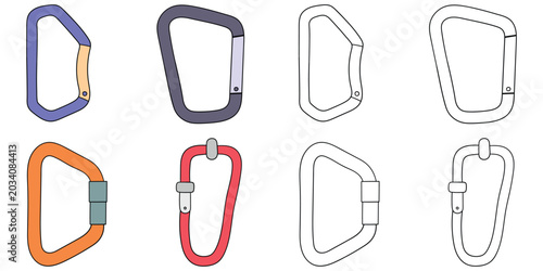 Cuadro en lienzo Hand-drawn cartoon and doodle set of carabiners on a white background