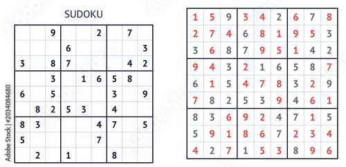 Tableau sur toile Classic Sudoku puzzle with incomplete and completed grids displayed