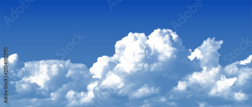 Dotted halftone clouds on blue sky background, vector white textured retro abstract cloudscape for collages