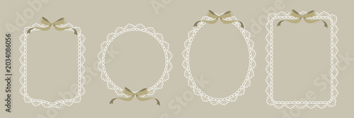 Coquette bow frame set, vintage romantic decorative border, Elegant grandmillennial and whimsical style element with cute ribbons. perfect for baby shower , wedding invitation cards, scrapbooking.