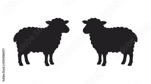 Fényképezés Sheep silhouettes against a white background simple farm animal shapes
