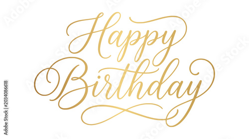 Luxurious Golden Happy Birthday Calligraphy Typography Design, perfect for elegant celebrations and festive greetings, adding a touch of sophisticated shimmer