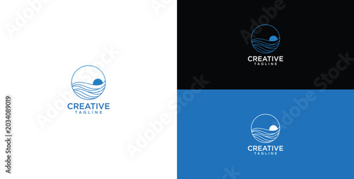 Cuadro en lienzo Modern graphic illustration of a circular emblem showcasing dynamic ocean waves