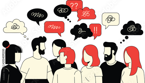 People With Thought Bubbles Red And Black Vector Illustration