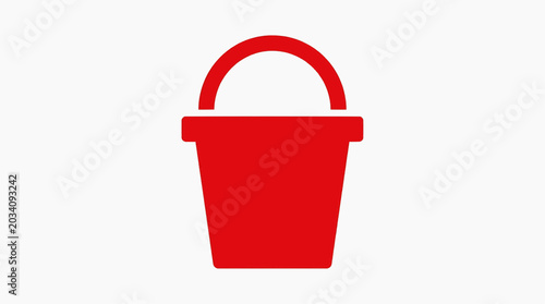 A simple red bucket icon stands out against a clean white background, symbolizing a container for carrying or holding items.