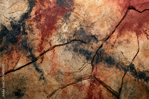 Ancient cave art on cracked rock surface, prehistoric painting texture