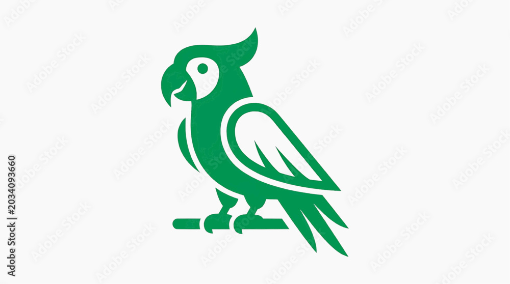 Fototapeta premium A minimalist graphic illustration of a green parrot perches on a branch, its stylized form conveying a sense of nature and simplicity.