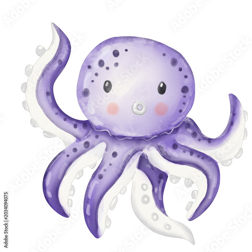 Foto Watercolor Cute Octopus