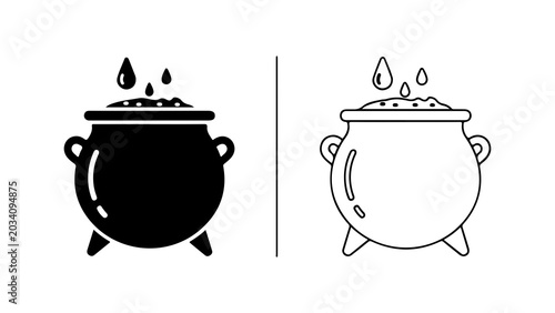 Bild auf Leinwand Witch Cauldron Icon Set In Solid And Outline Style