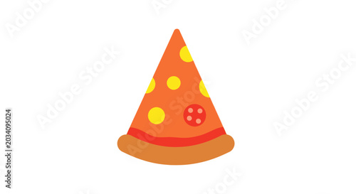 A tasty triangular pizza slice with cheese and pepperoni on white, ready to eat