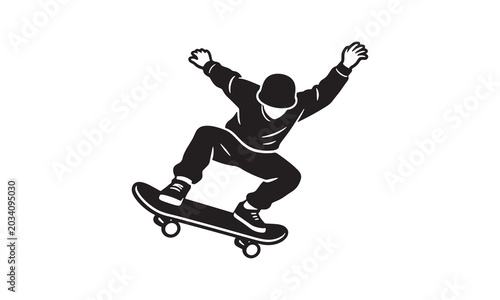 Vászonkép Skateboarder jumping dynamic vector silhouette illustration