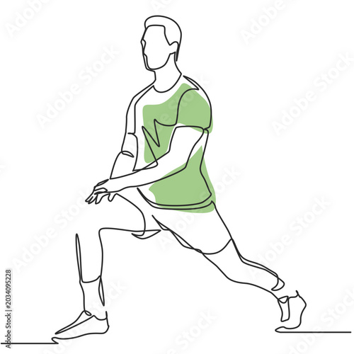 Obraz na płótnie Man Stretching Warm-Up Pose Single Line Vector Art — Fitness Sports Illustration