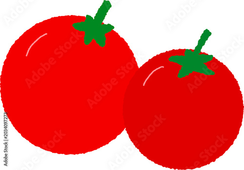 Two cute red tomatoes with green stems illustration