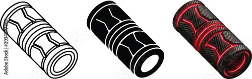 Foto Set of futuristic sci-fi handles or grips presented as isometric vector illustra