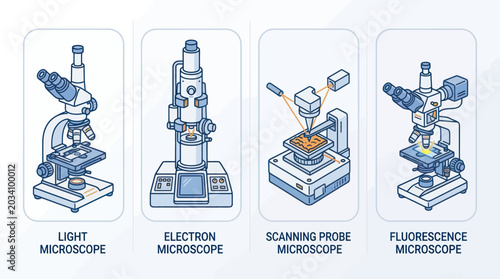 Foto Advanced scientific research microscope isometric icon collection