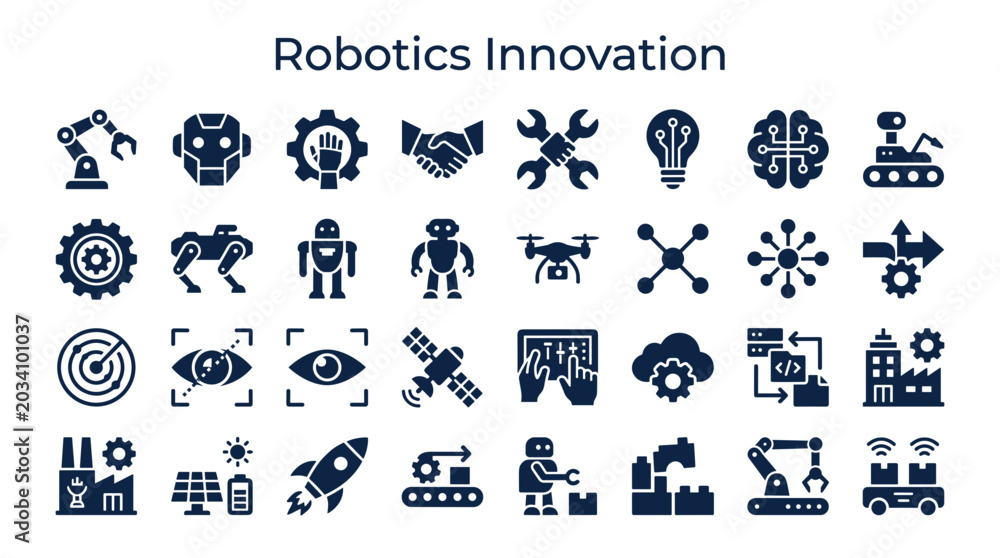 Naklejka premium Robotics Innovation Icons Set Technology Future Automation Engineering Digital Science Industry Concepts