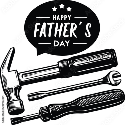 Father's Day tools, Happy Father's Day, tool set, black and white illustration, DIY icons