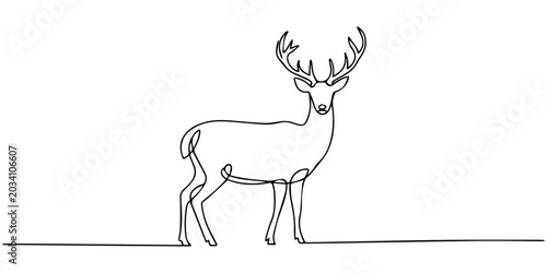 Photos Continuous one line drawing of a jumping deer isolated on white background, Vector, Quiet Presence