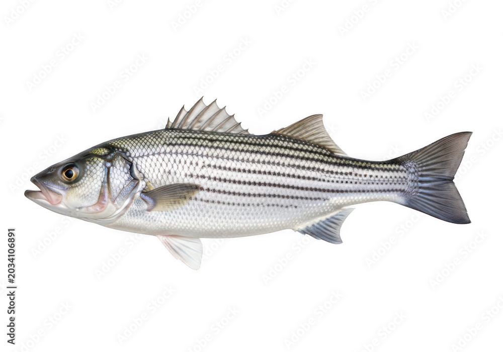 Obraz premium Large striped sea bass fish swimming in water isolated transparent png